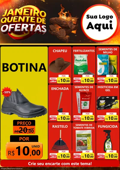 Modelo de Encarte para Encarte A4 Vertical com o tema Janeiro Quente de Ofertas para Agropecuária