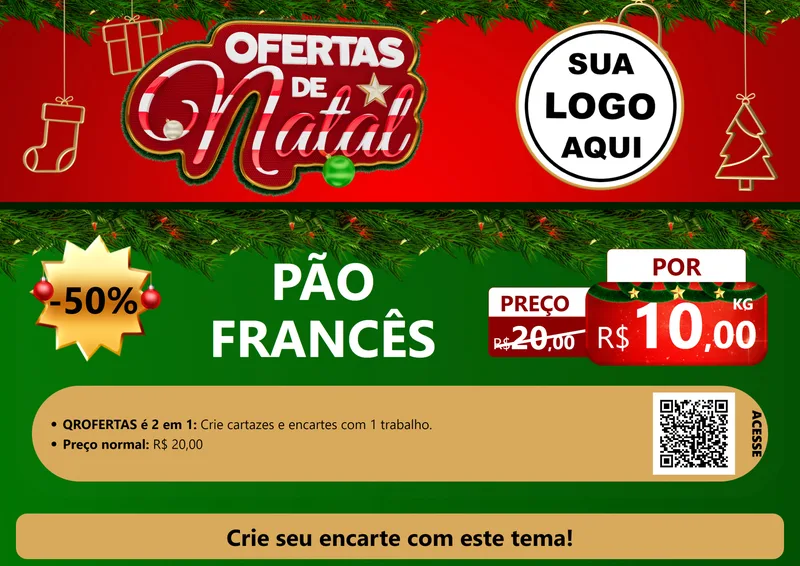 Modelo de Cartaz para Cartaz A4 Horizontal com o tema Ofertas de Natal para Padaria