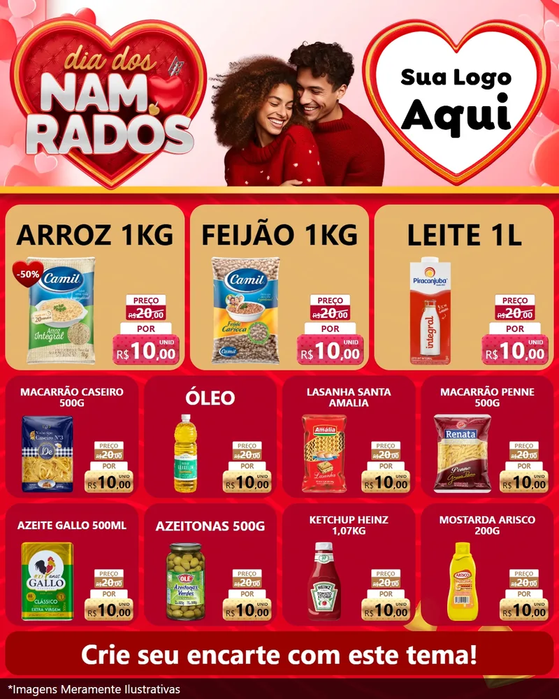 Modelo de Rede Social para Feed Instagram com o tema Dia dos Namorados para Supermercado