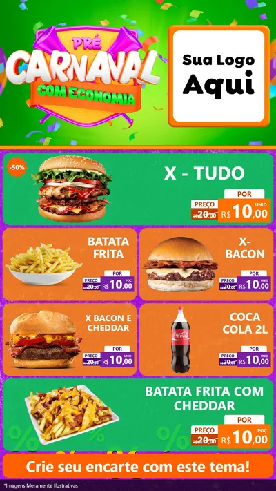 Modelo de TV para TV Vertical com o tema Pré-Carnaval Com Economia para Hamburgueria