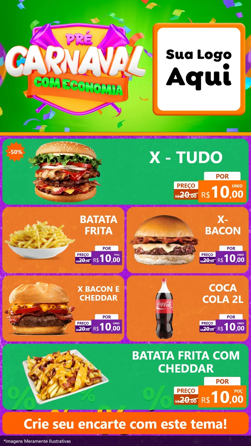 Modelo de TV para TV Vertical com o tema Pré-Carnaval Com Economia para Hamburgueria