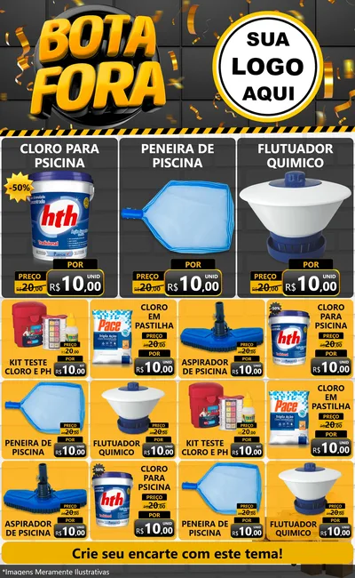 Modelo de Encarte para Encarte Grande com o tema Bota Fora para Produtos para Piscina