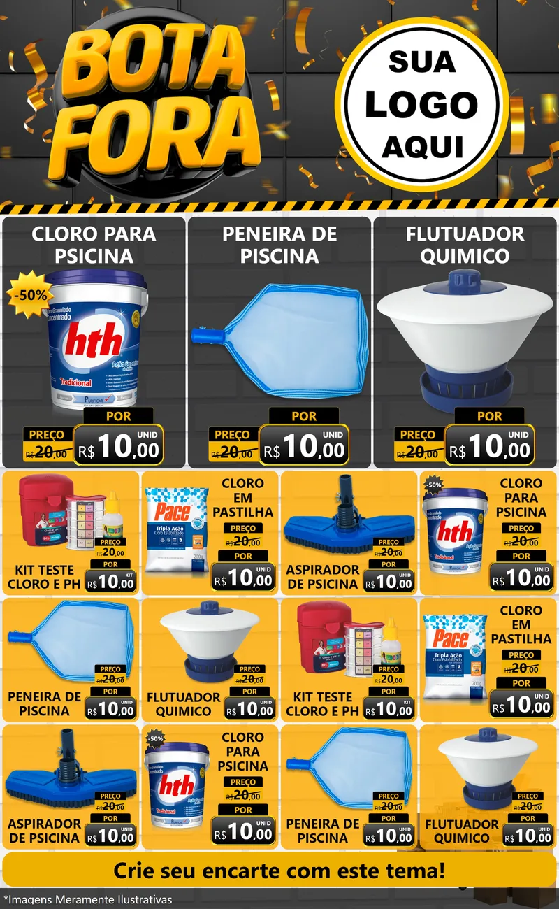 Modelo de Encarte para Encarte Grande com o tema Bota Fora para Produtos para Piscina