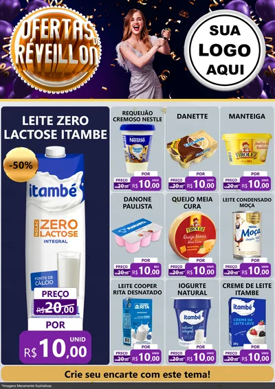 Modelo de Encarte para Encarte A4 Vertical com o tema Ofertas de Réveillon para Frios e Laticínios