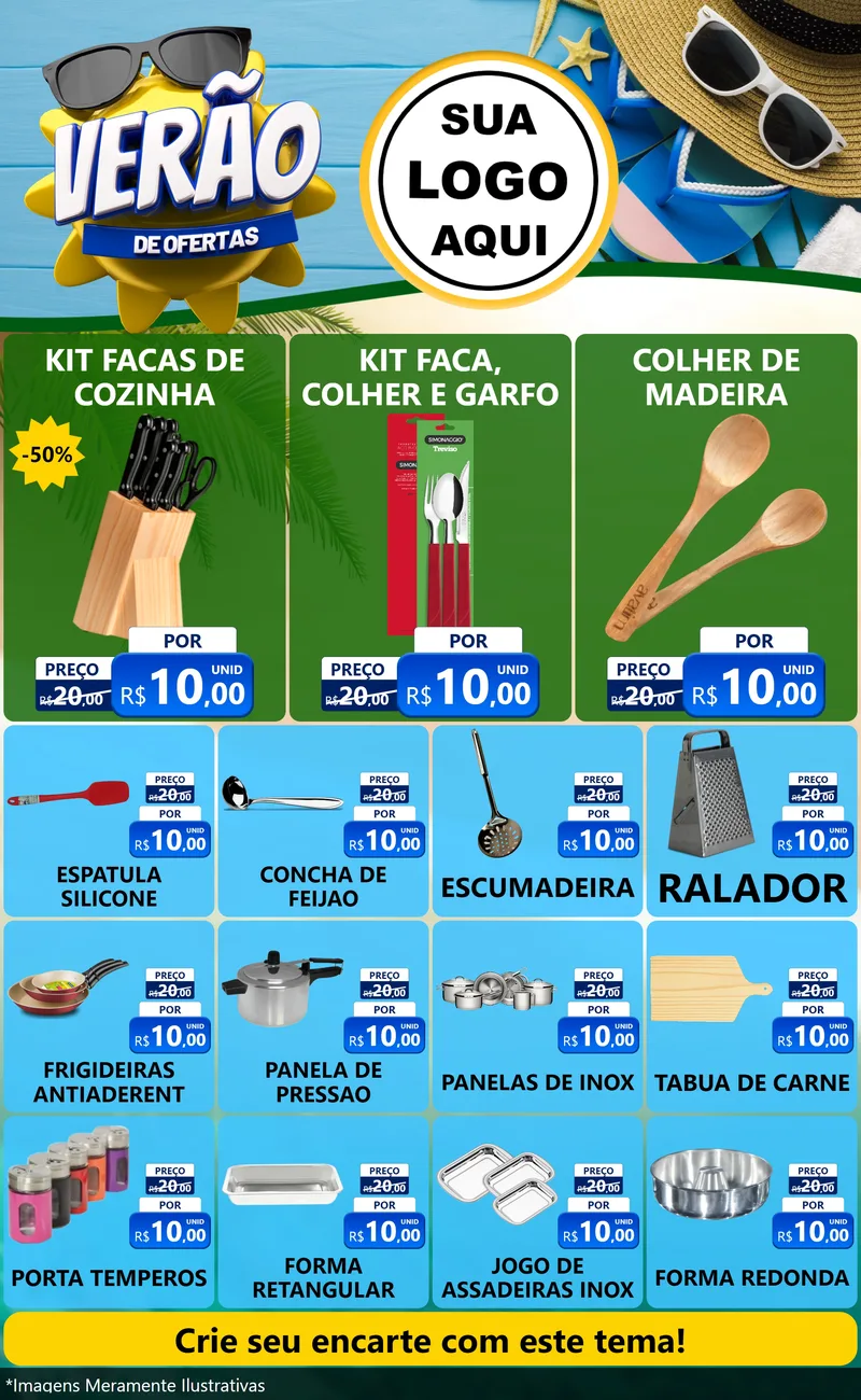 Modelo de Encarte para Encarte Grande com o tema Verão de Ofertas para Utilidades Domésticas