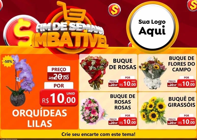 Modelo de Encarte para Encarte A4 Horizontal com o tema Fim de Semana Imbatível para Floricultura e jardim