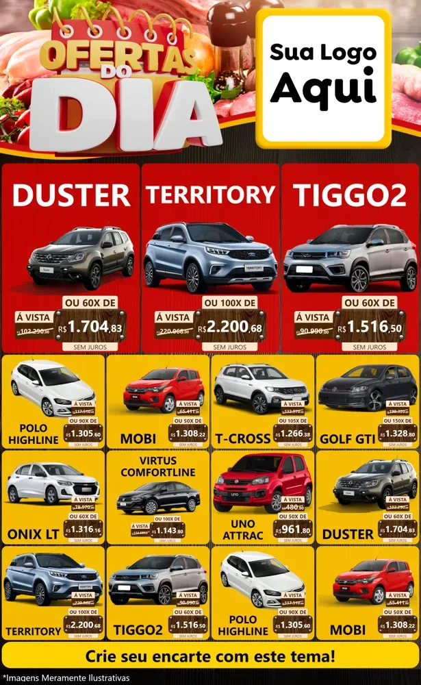Modelo de Encarte para Encarte Grande com o tema Ofertas do Dia para Concessionaria de Carros