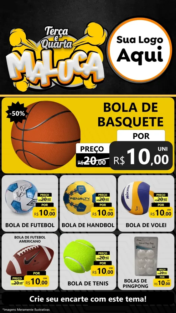 Modelo de Rede Social para Stories com o tema Terça e Quarta Maluca para Artigos Esportivos
