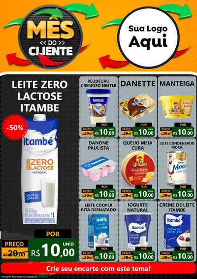 Modelo de Encarte para Encarte A4 Vertical com o tema Mês do Cliente para Frios e Laticínios