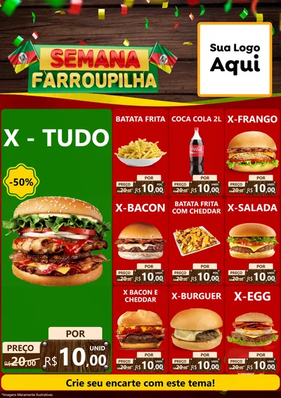 Modelo de Encarte para Encarte A4 Vertical com o tema Semana Farroupilha para Hamburgueria
