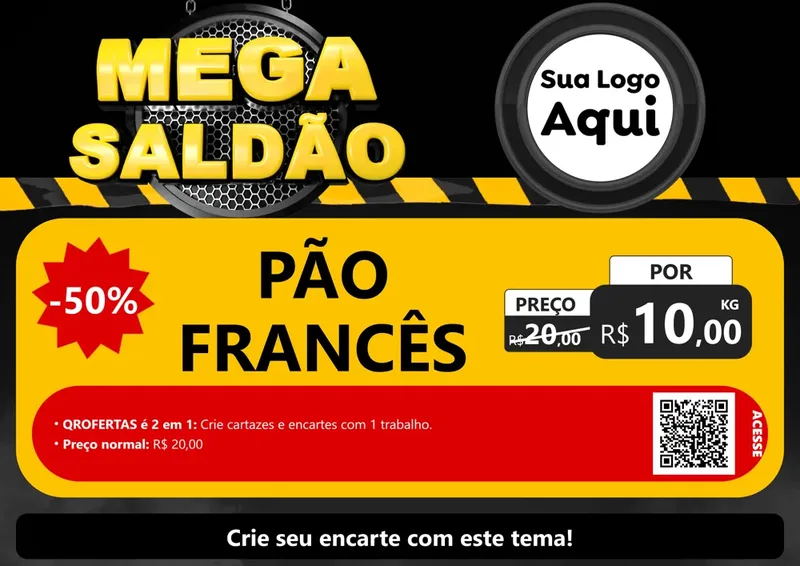 Modelo de Cartaz para Cartaz A4 Horizontal com o tema Mega Saldão para Padaria