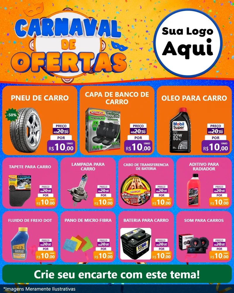 Modelo de Rede Social para Feed Instagram com o tema Carnaval de Ofertas para Auto peças