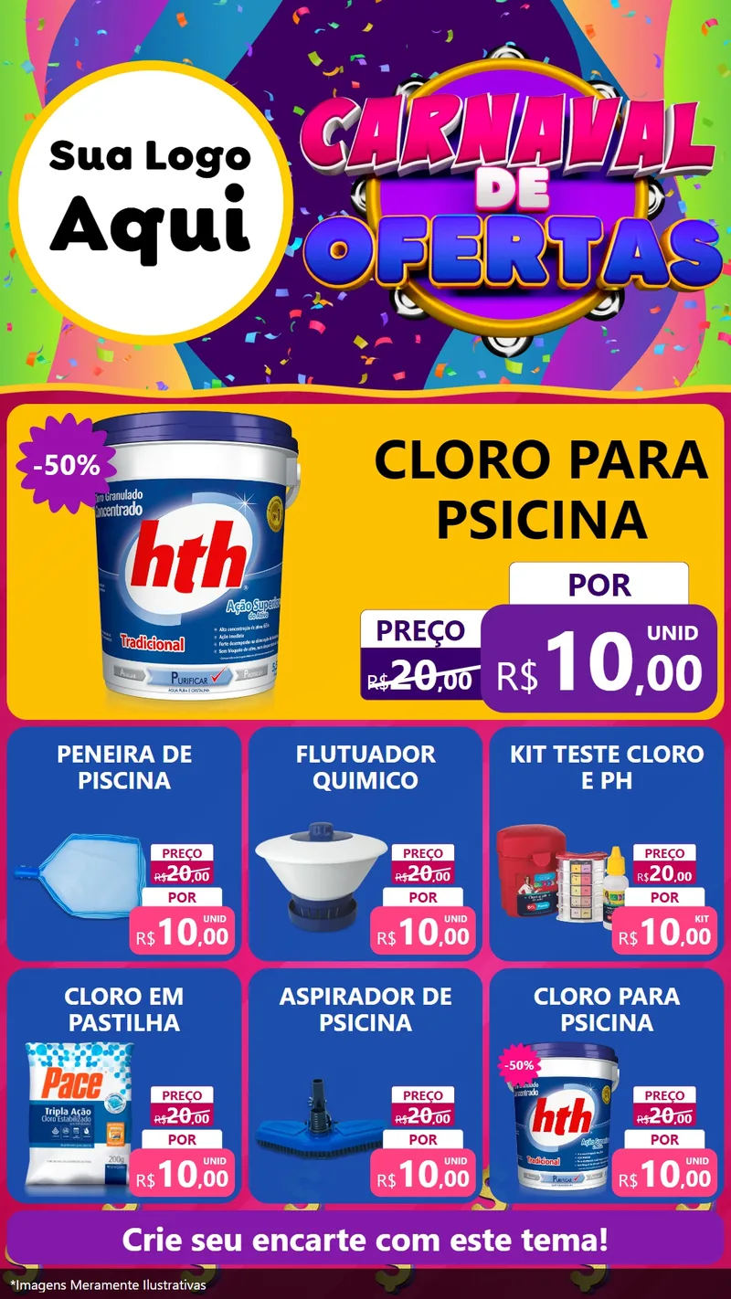 Modelo de Rede Social para Stories com o tema Carnaval de Ofertas para Produtos para Piscina