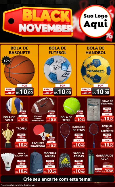 Modelo de Encarte para Encarte Grande com o tema Black November para Artigos Esportivos