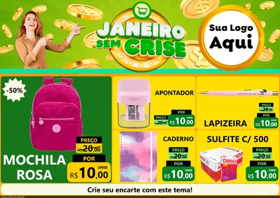 Modelo de Encarte para Encarte A4 Horizontal com o tema Janeiro Sem Crise para Papelaria