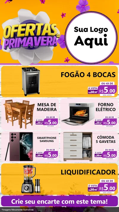 Modelo de TV para TV Vertical com o tema Ofertas Da Primavera para Móveis e Eletro