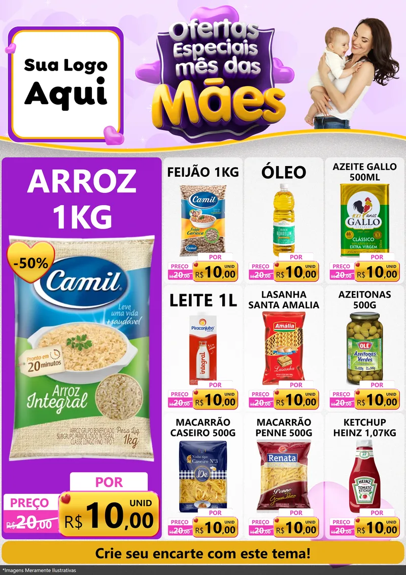 Modelo de Encarte para Encarte A4 Vertical com o tema Ofertas Especiais - Mês das Mães para Supermercado