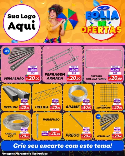 Modelo de Rede Social para Feed Instagram com o tema Folia de Ofertas para Ferragens