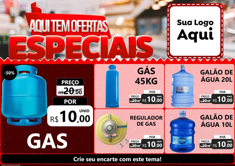 Modelo de Encarte para Encarte A4 Horizontal com o tema Aqui Tem Ofertas Especiais para Água e gás