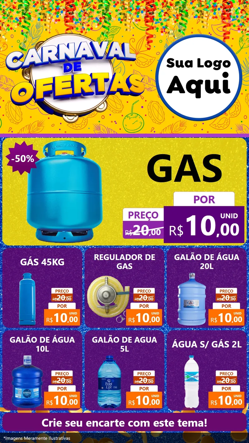 Modelo de Rede Social para Stories com o tema Carnaval de Ofertas para Água e gás