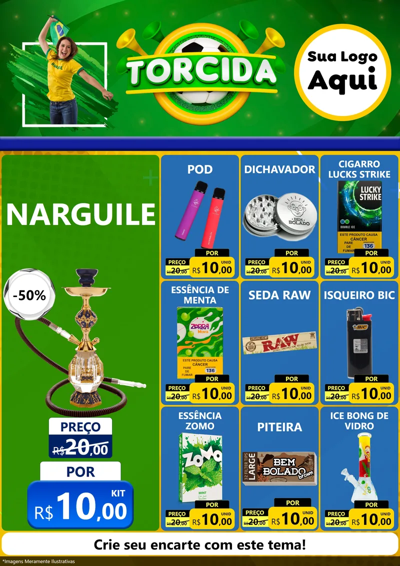 Modelo de Encarte para Encarte A4 Vertical com o tema Torcida para Tabacaria