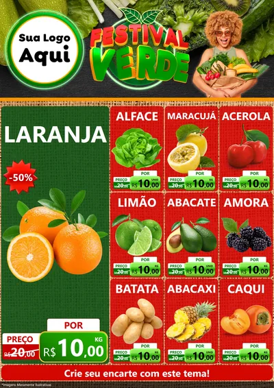 Modelo de Encarte para Encarte A4 Vertical com o tema Festival Verde para Hortifrúti