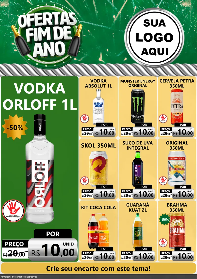 Modelo de Encarte para Encarte A4 Vertical com o tema Ofertas Fim de Ano para Distribuidora de bebidas