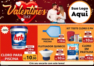 Modelo de Encarte para Encarte A4 Horizontal com o tema Valentine's Day para Produtos para Piscina