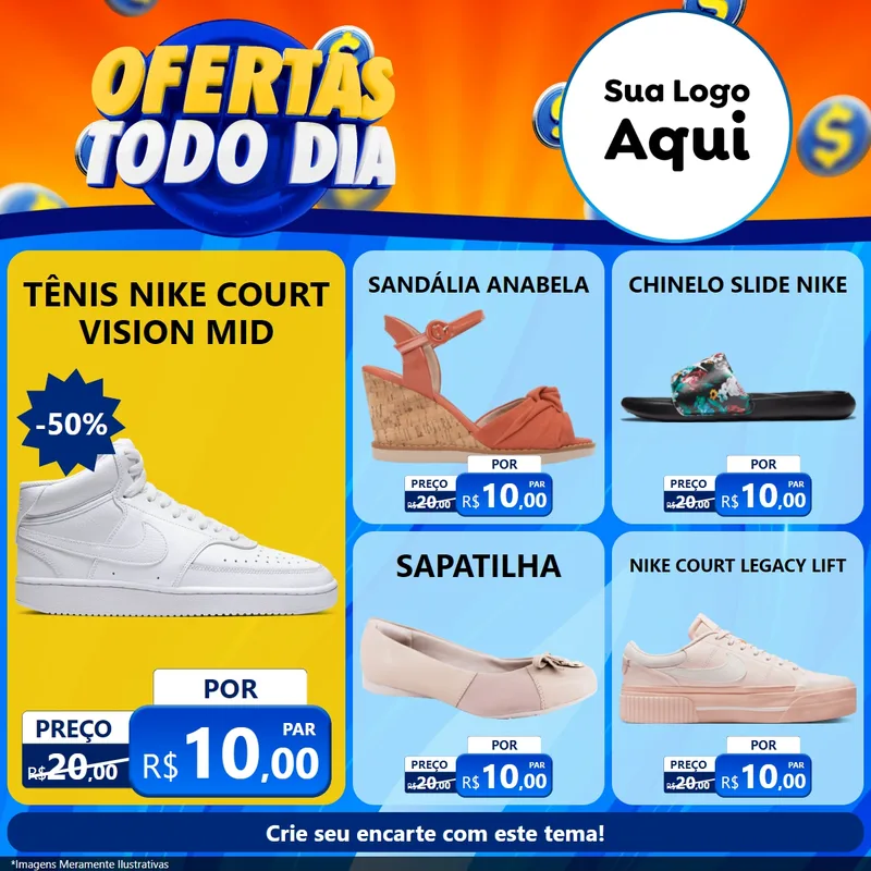 Modelo de Rede Social para Feed Facebook com o tema Ofertas Todo Dia para Calçados
