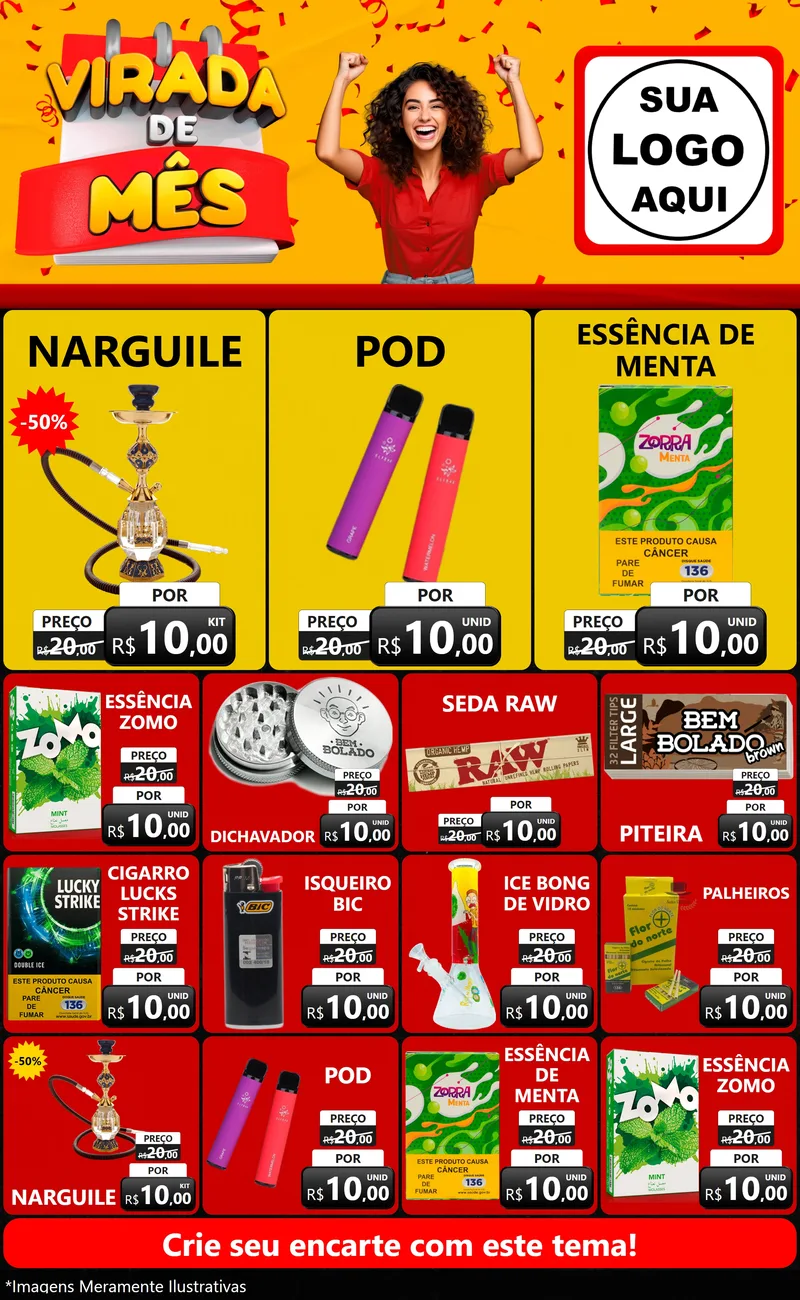 Modelo de Encarte para Encarte Grande com o tema Virada de Mês para Tabacaria