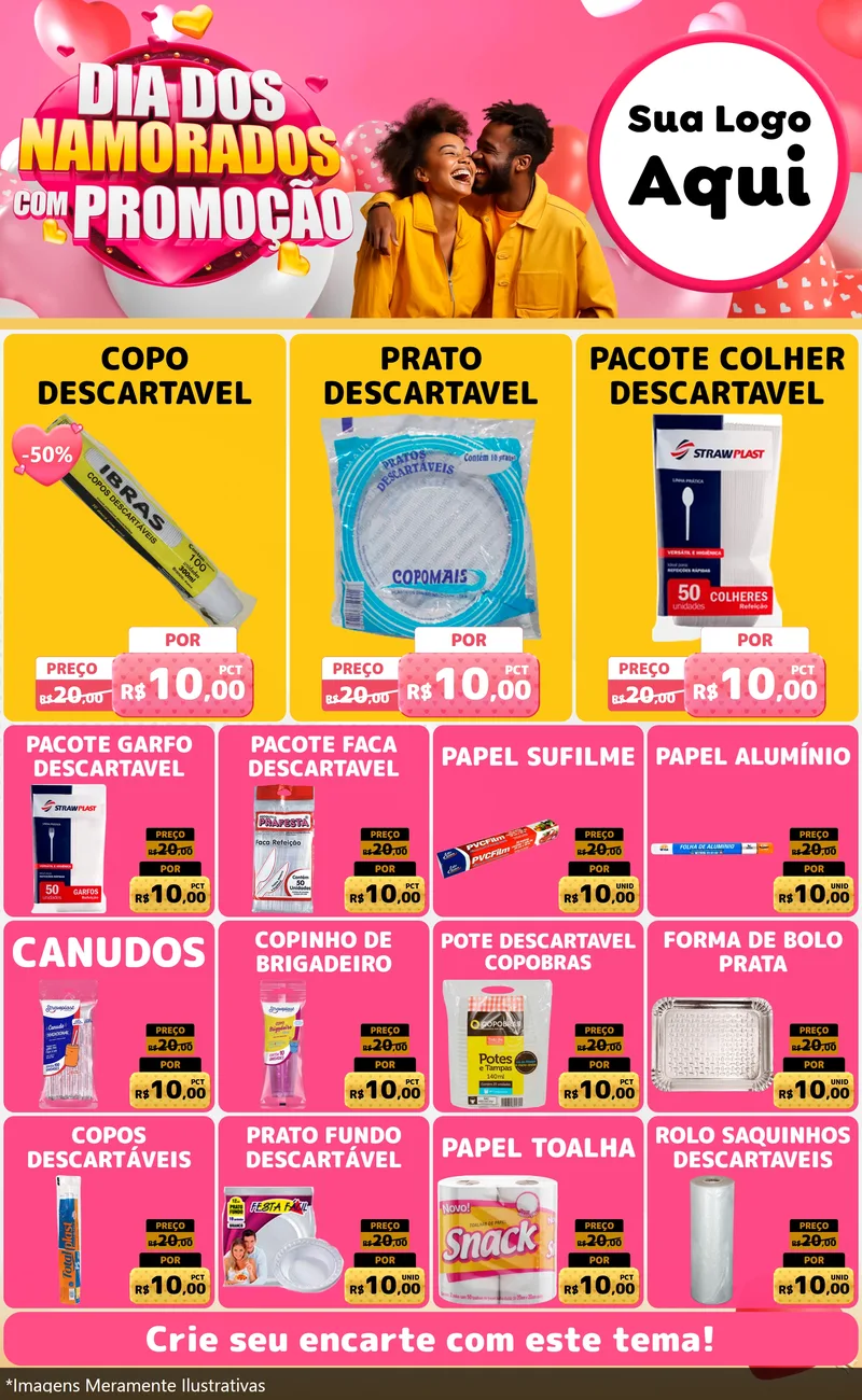 Modelo de Encarte para Encarte Grande com o tema Dia dos Namorados com Promoção para Embalagens