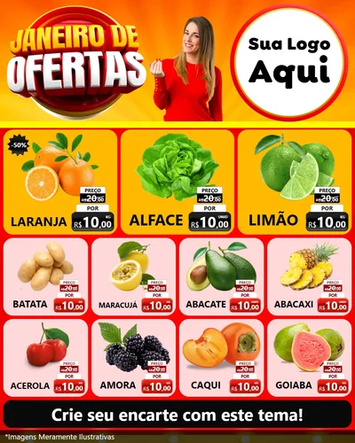 Modelo de Rede Social para Feed Instagram com o tema Janeiro de Ofertas para Hortifrúti