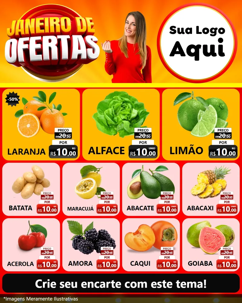 Modelo de Rede Social para Feed Instagram com o tema Janeiro de Ofertas para Hortifrúti