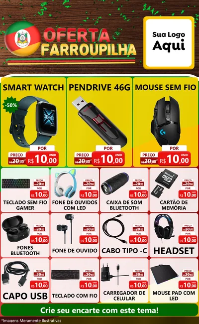 Modelo de Encarte para Encarte Grande com o tema Oferta Farroupilha para Informática