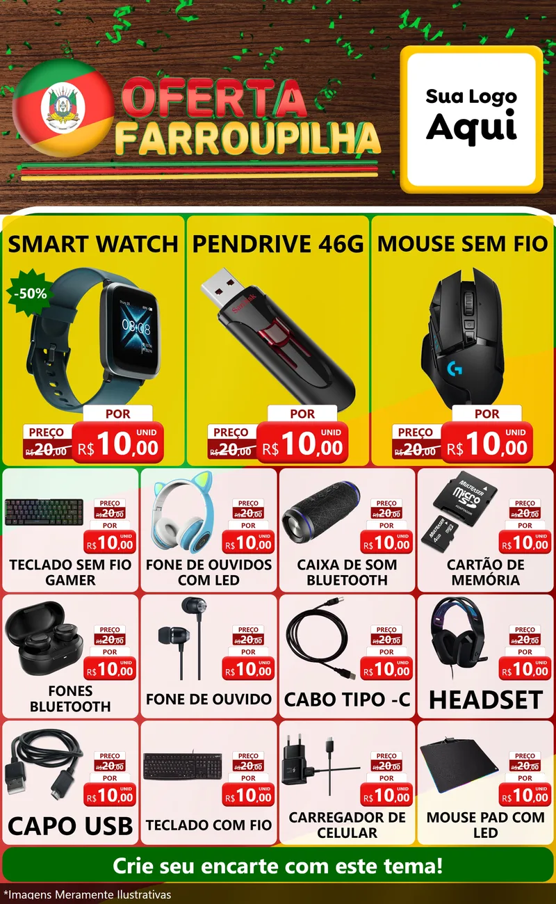 Modelo de Encarte para Encarte Grande com o tema Oferta Farroupilha para Informática