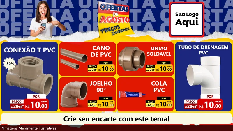 Modelo de TV para TV Horizontal com o tema Ofertas de Agosto - Preços Incríveis para Tubos e conexões