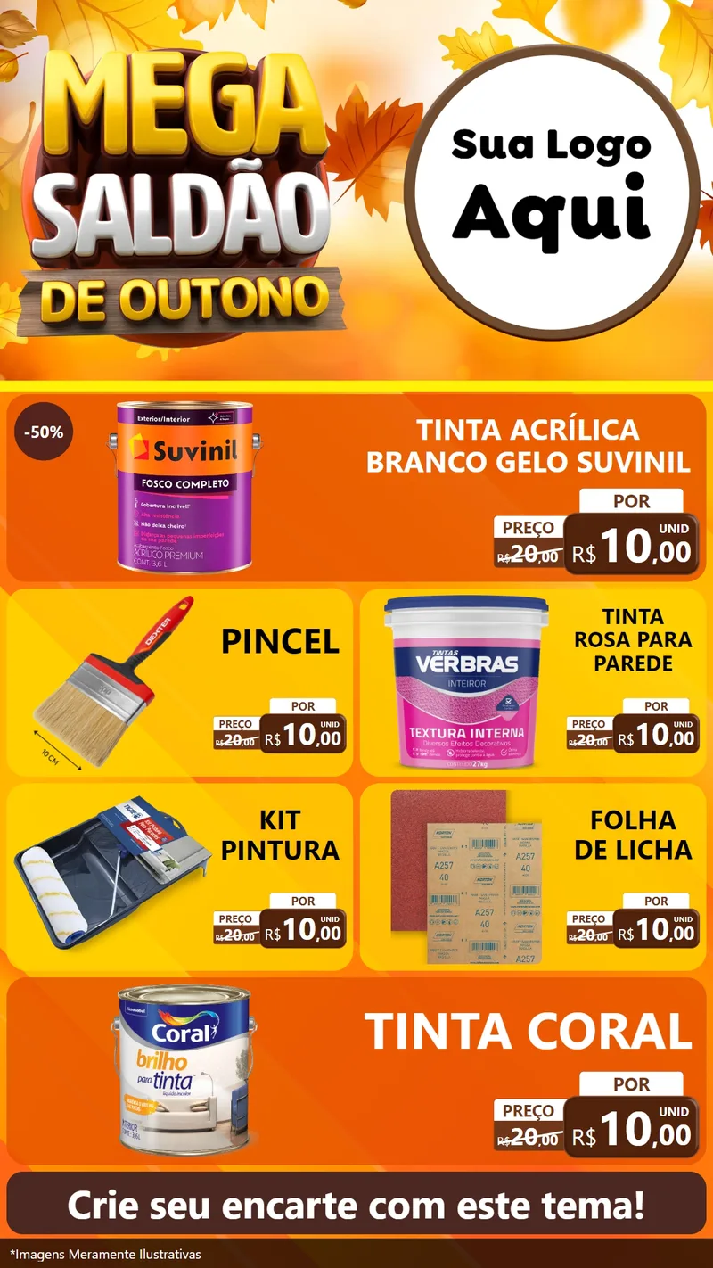 Modelo de TV para TV Vertical com o tema Mega Saldão de Outono para Tintas e Ferramentas