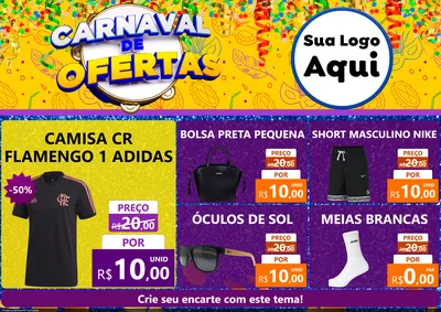 Modelo de Encarte para Encarte A4 Horizontal com o tema Carnaval de Ofertas para Roupas e acessórios