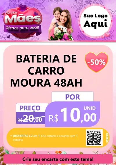 Modelo de Cartaz para Cartaz A4 Vertical com o tema Dia das Mães Ofertas para Você! para Baterias Elétricas