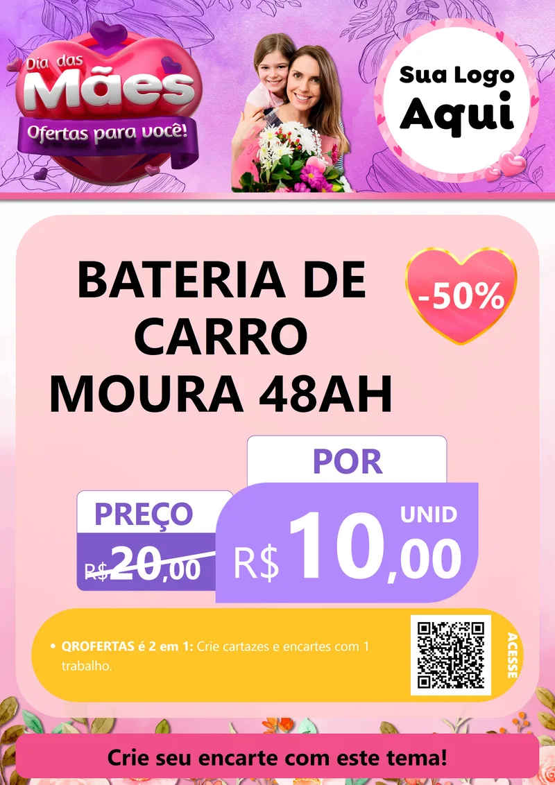 Modelo de Cartaz para Cartaz A4 Vertical com o tema Dia das Mães Ofertas para Você! para Baterias Elétricas