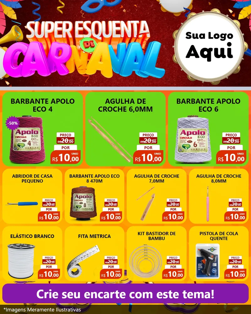 Modelo de Rede Social para Feed Instagram com o tema Super Esquenta de Carnaval para Armarinho e Aviamentos