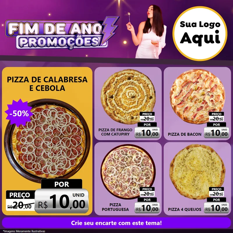Modelo de Rede Social para Feed Facebook com o tema Fim de Ano Promoções para Pizzaria
