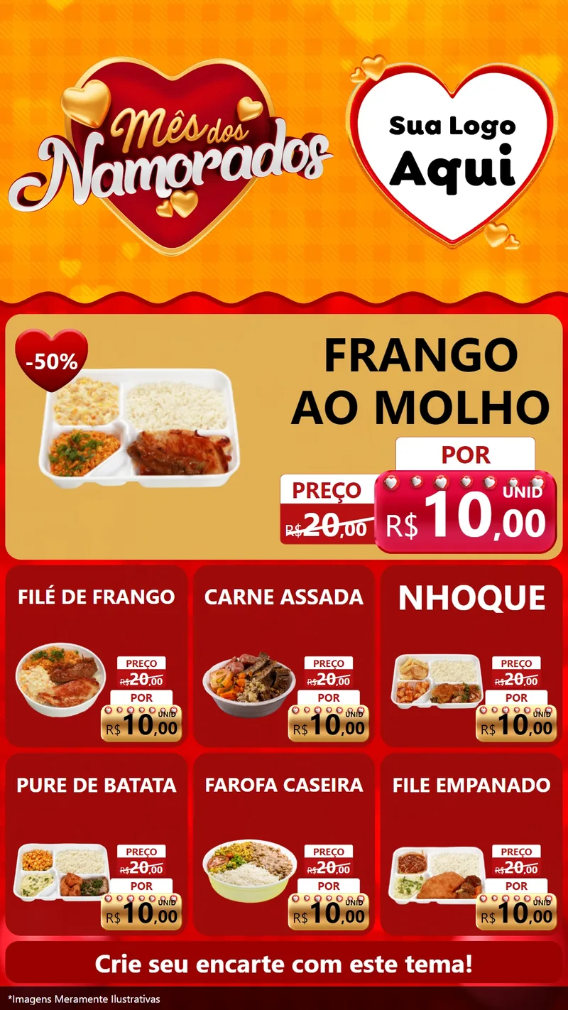 Modelo de Rede Social para Stories com o tema Mês dos Namorados para Restaurante