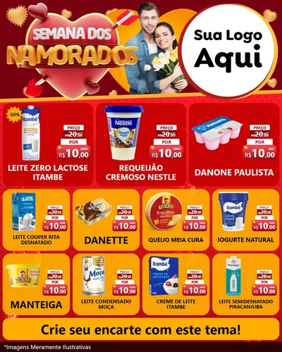 Modelo de Rede Social para Feed Instagram com o tema Semana dos Namorados para Frios e Laticínios