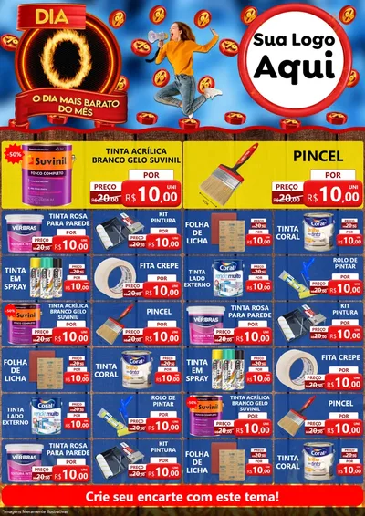 Modelo de Encarte para Encarte A4 Vertical com o tema Dia O - O Dia Mais Barato Do Mês para Tintas e Ferramentas