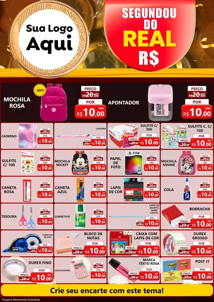 Modelo de Encarte para Encarte A4 Vertical com o tema Segundou do Real para Papelaria
