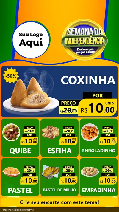 Modelo de Rede Social para Stories com o tema Semana da Independência Declaramos Preços Baixos para Salgadaria