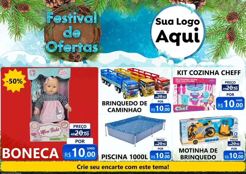 Modelo de Encarte para Encarte A4 Horizontal com o tema Festival de Ofertas - Inverno para Brinquedos