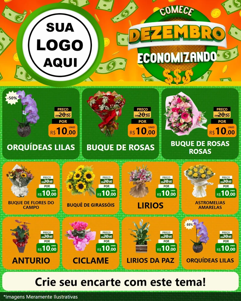 Modelo de Rede Social para Feed Instagram com o tema Comece Dezembro Economizando para Floricultura e jardim