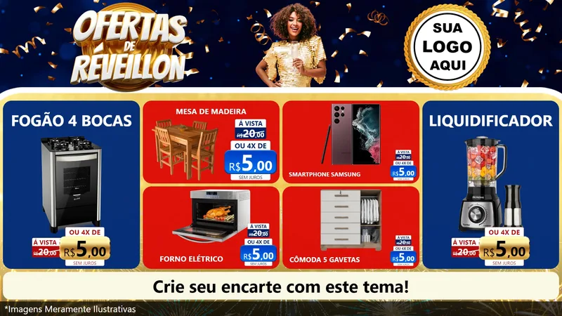 Modelo de TV para TV Horizontal com o tema Ofertas de Réveillon para Móveis e Eletro